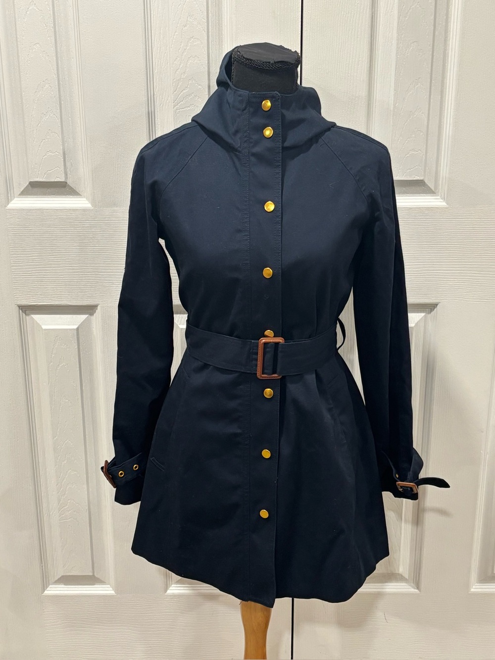 BANANA REPUBLIC Women's Navy  Hooded Belted Trench Coat size XS